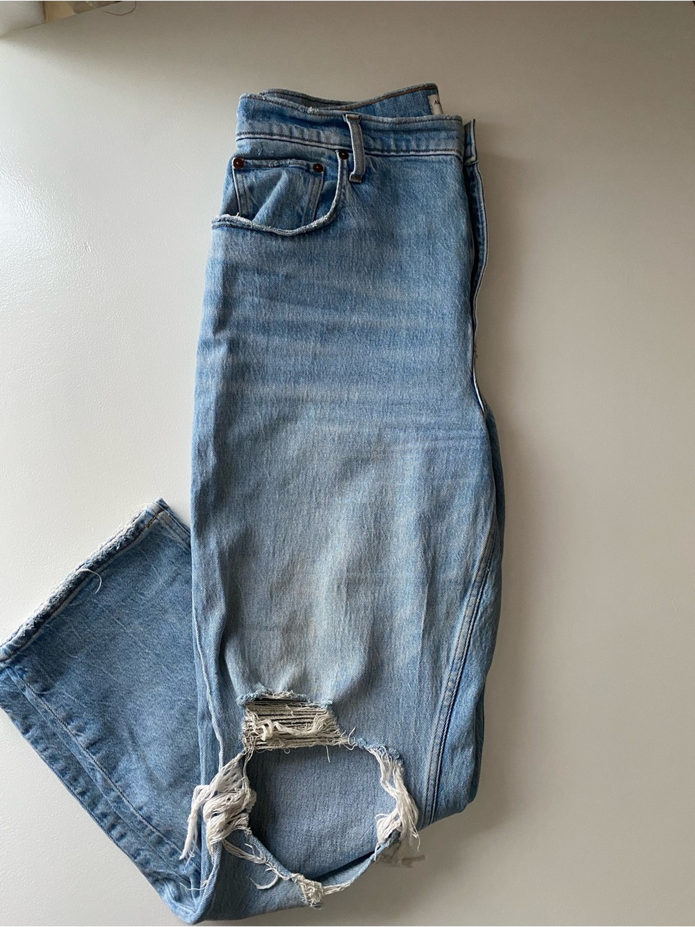 Abercrombie & Fitch  90’s Straight Light Blue Distressed Boyfriend Jeans